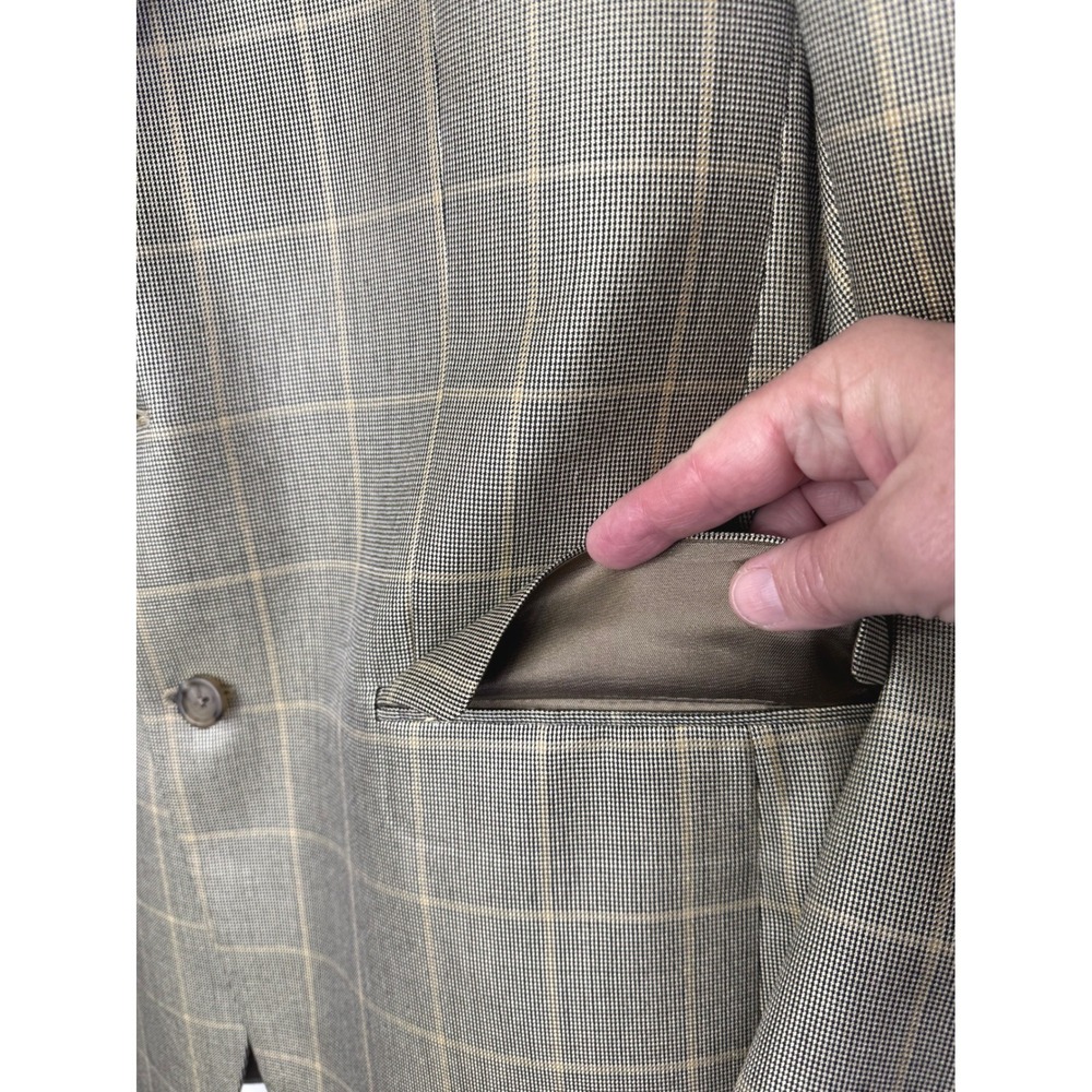 Burberry London Silk/Wool Blazer 40R tag (measures 44R) Tan/Yellow Plaid - Picture 5 of 12